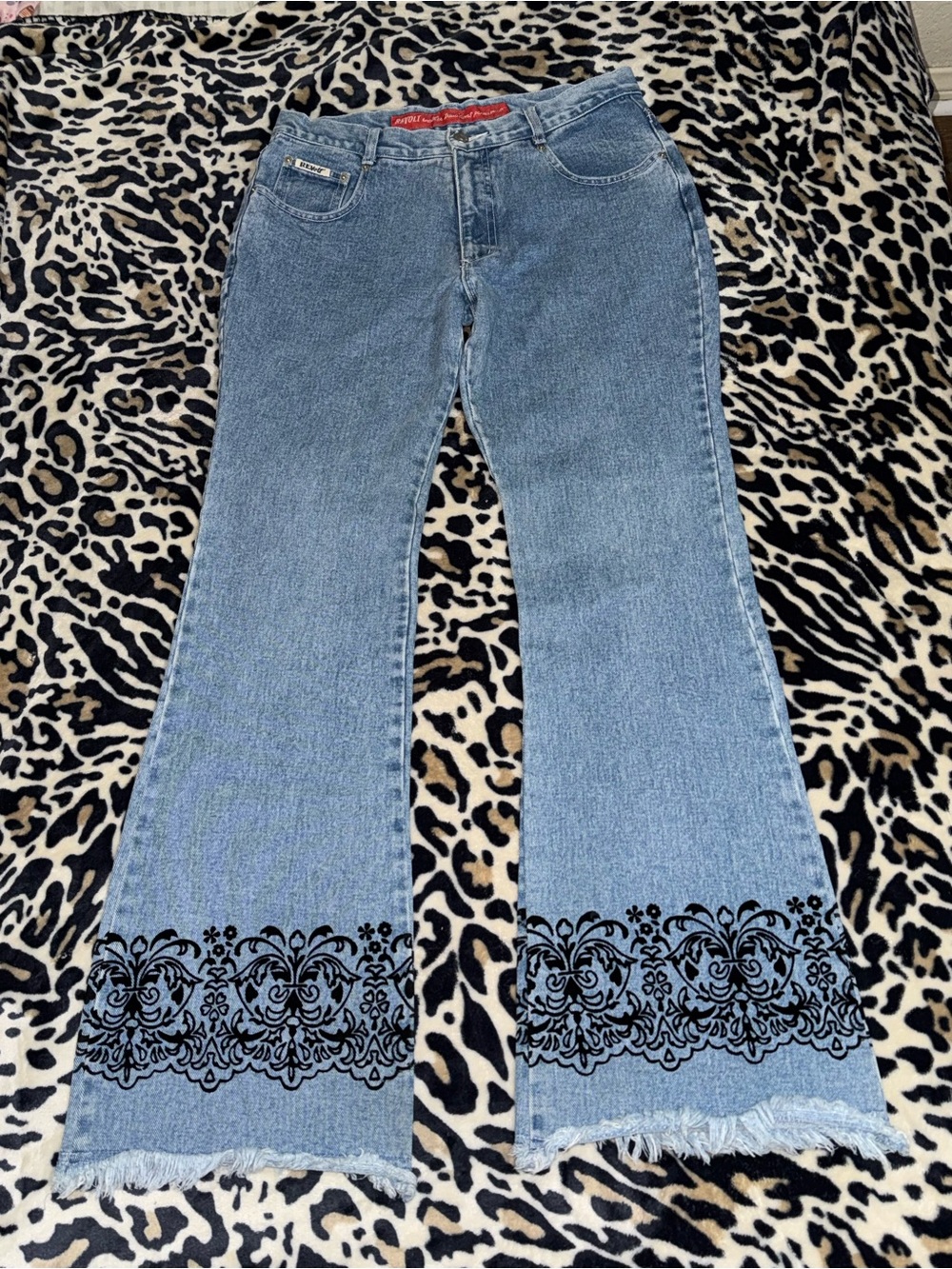 Vintage REVOLT Flare Jeans-Embroidered Hem Light Wash